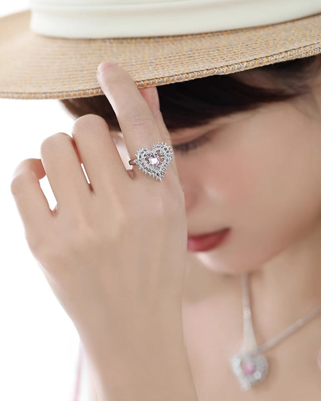 Pink Heart Spiked Thorn Open Ring