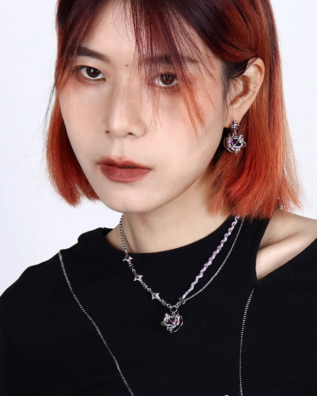 【Esak∞chi】Star Heart Cross Earrings pg1722