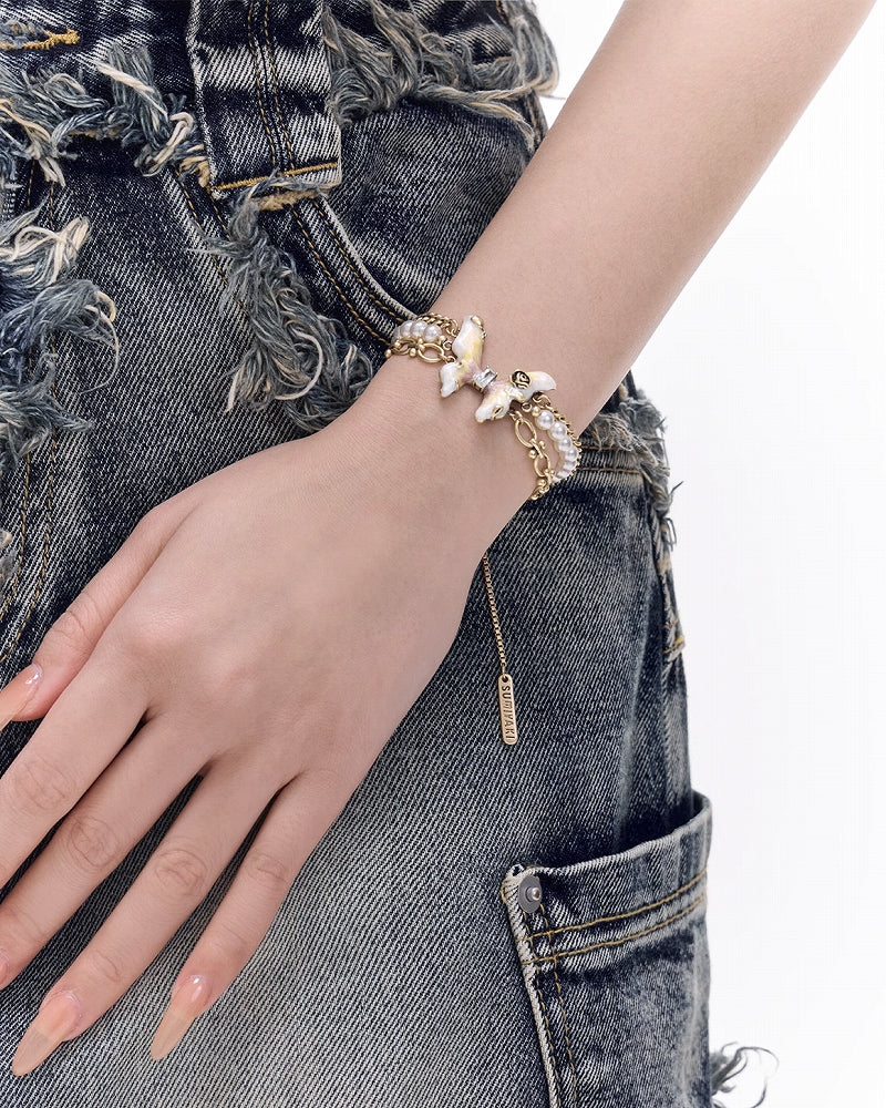 【SUMIYAKI】Butterfly Rose Pearl Layer Bracelet pg342