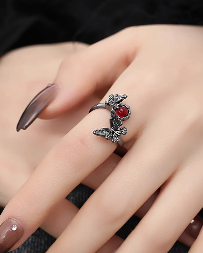 Black Butterfly Open Ring
