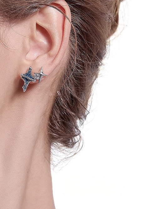 [MASW] Denim Retro Starburst Earrings pg581