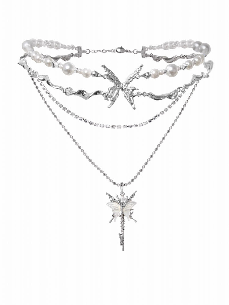 [1ST XULIE] Butterfly Skeleton Layer Necklace pg348