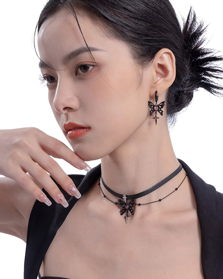 【MASW】Black & Pink Butterfly Earrings03 pg157