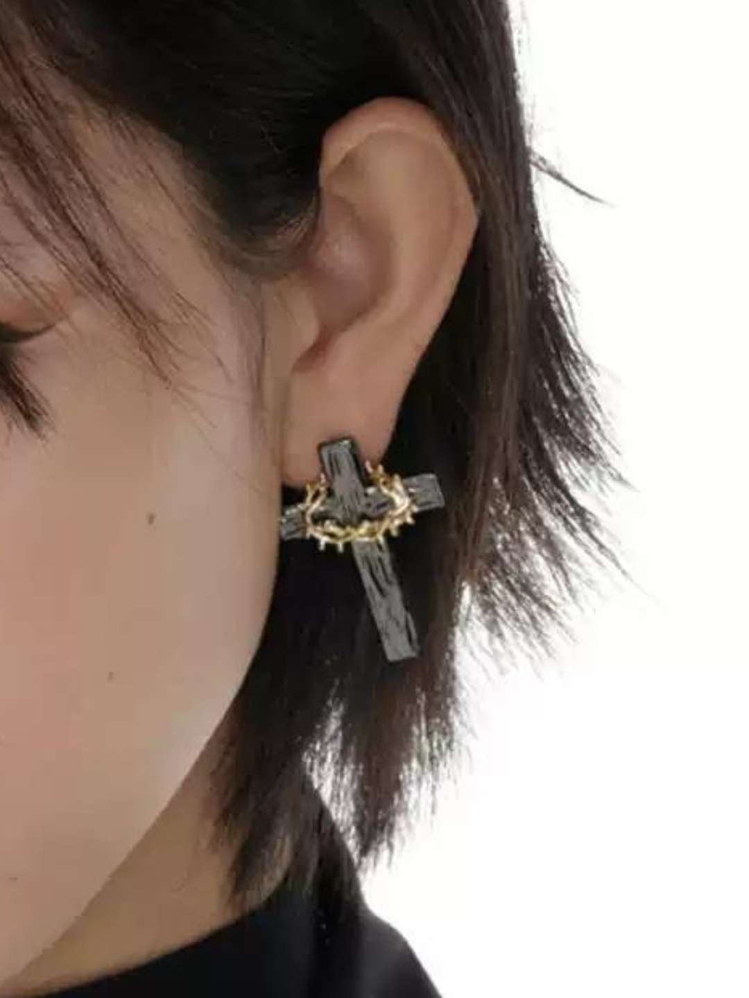 【SUMIYAKI】Thorn Cross With Thorn Crown Earrings pg1880