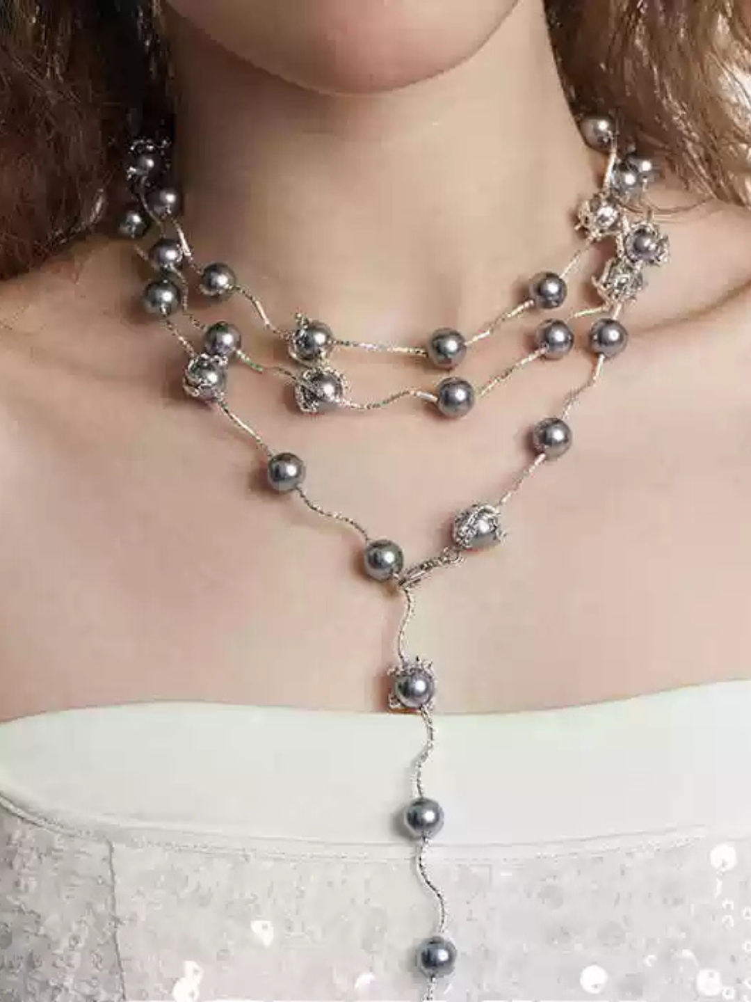 【OCTO VITA】Gray Rose Pearl 145cm Necklace pg2500