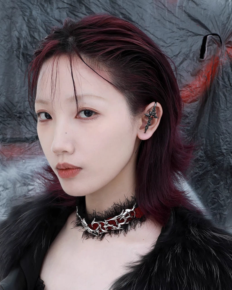 [1ST XULIE] Forbidden Rose Red Heart Earrings pg827