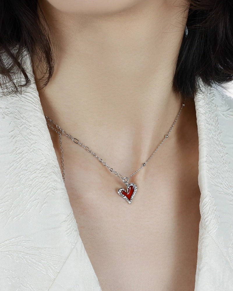 【OOMEOO】Preference Red Heart Necklace pg1395