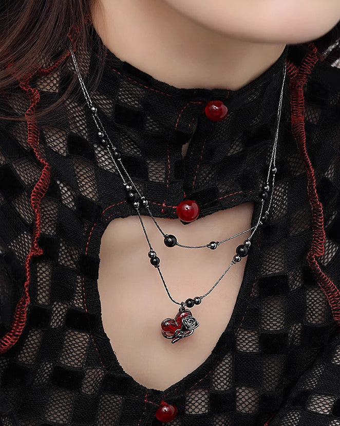 Red Love Rose Layer Necklace