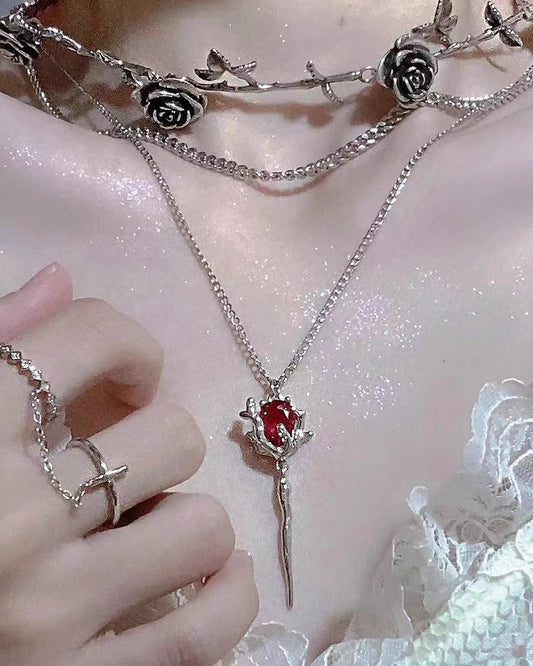 【Insomnia Artist】Red Rose Double Layer Necklace pg1459