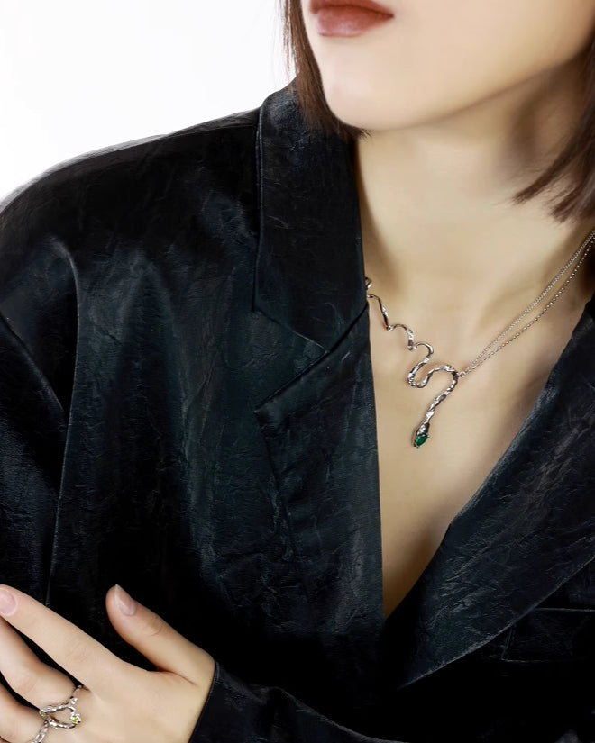 【OOMEOO】Forest Of Desire Slytherin Snake Necklace pg835