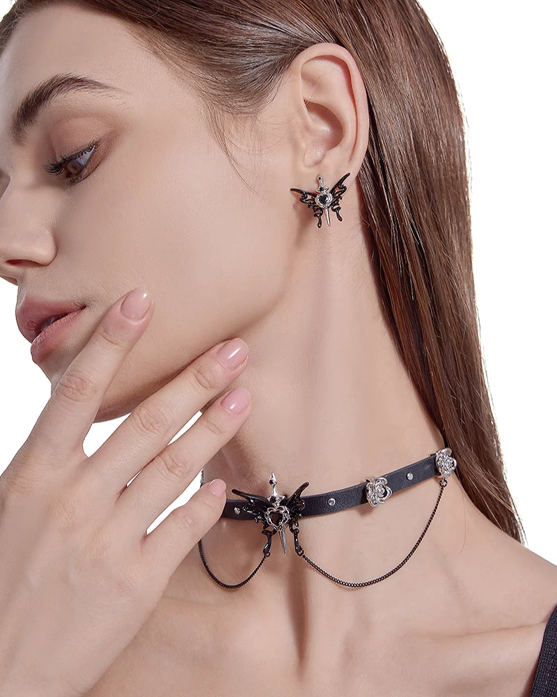 [MASW] Butterfly Dance Black Earrings pg258