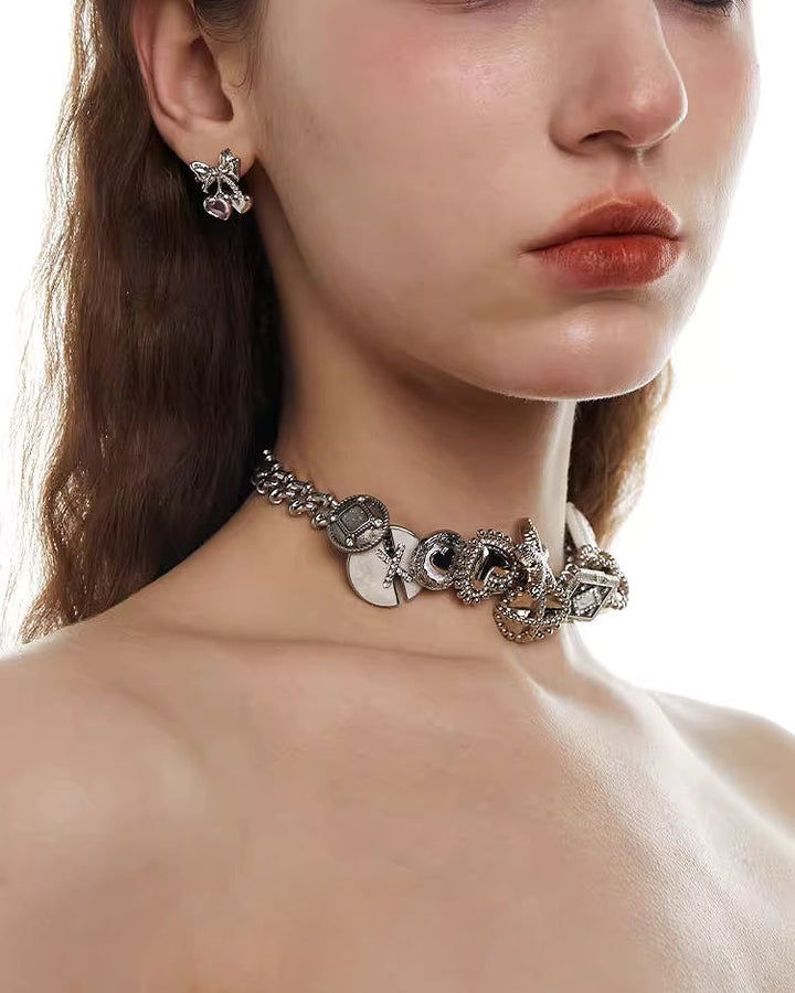 【OCTO VITA】Leather Rose Metal Button Choker pg1068