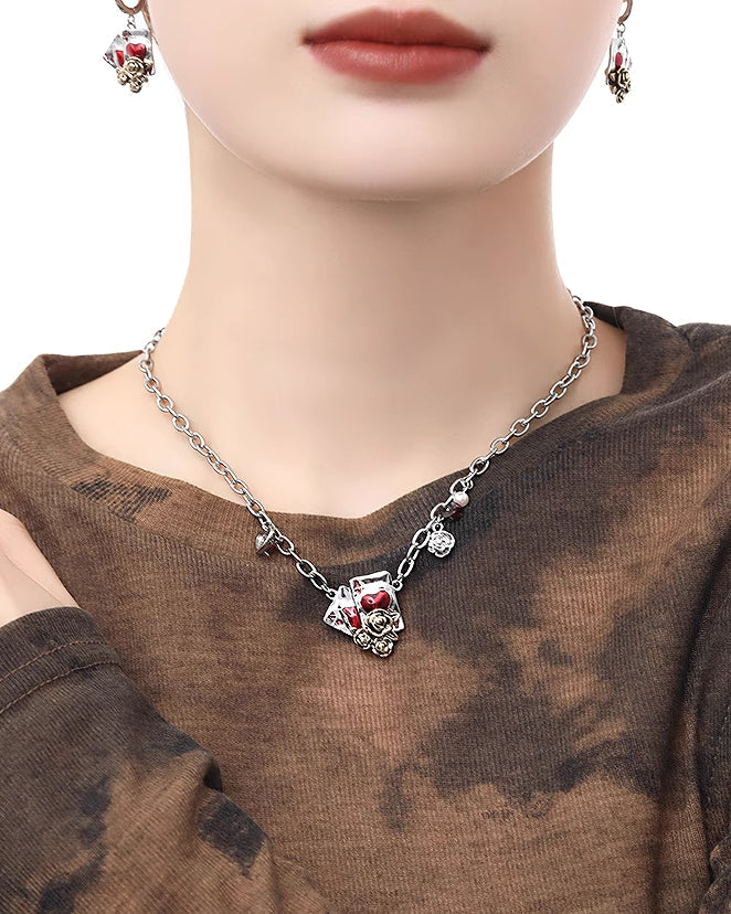 Playing Card Rose Necklace