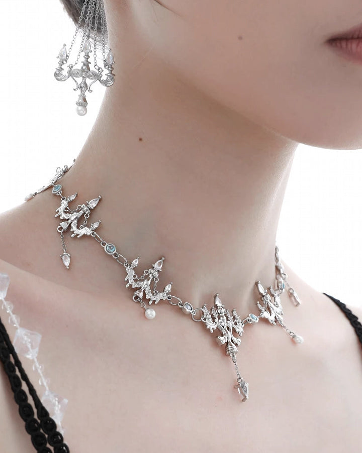 [1ST XULIE]Crystal Chandelier Tassel Necklace pg493