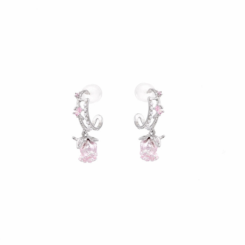 【SUMIYAKI】Small Pink Rose Earrings pg1634