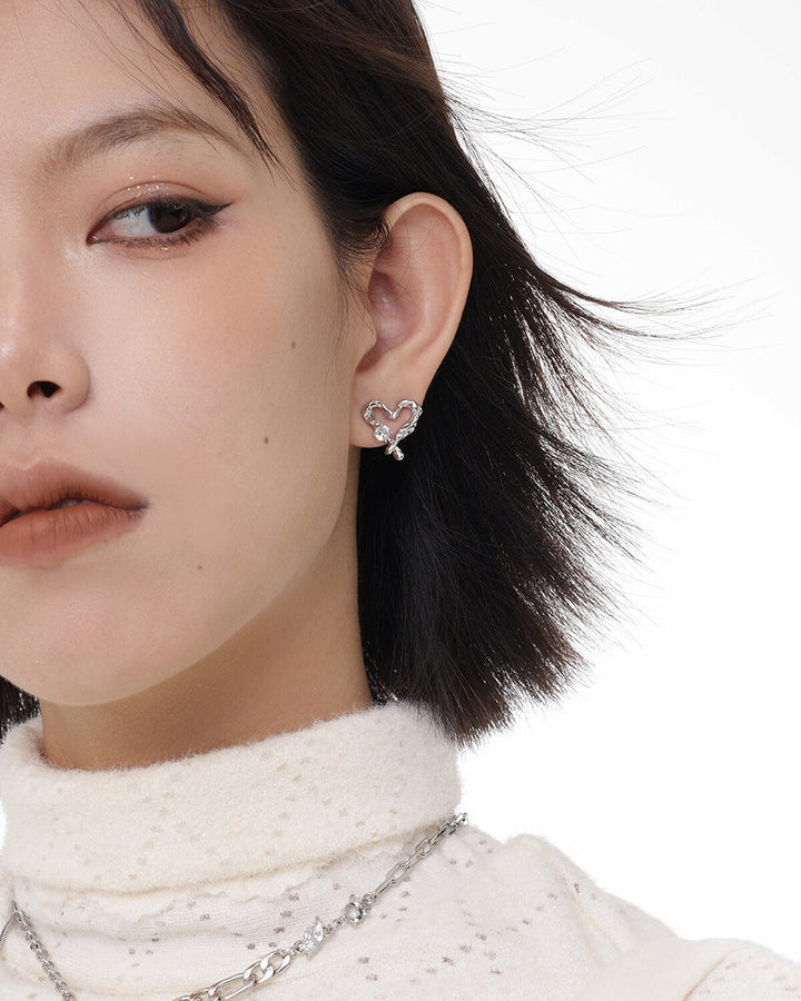 【SUMIYAKI】Love Hollow Silver Pin Earrings pg1116