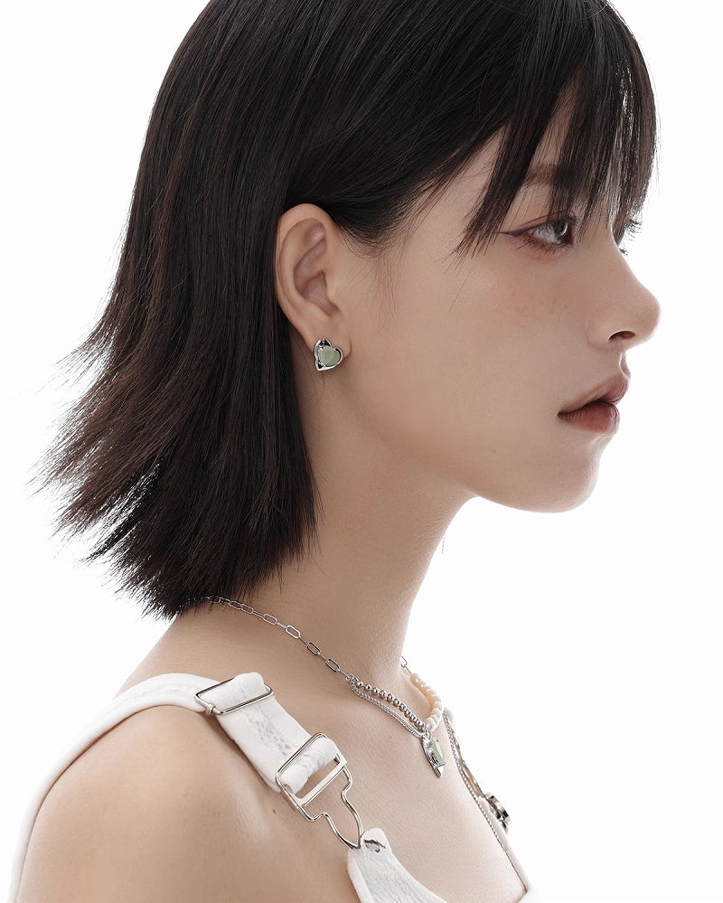 【SUMIYAKI】Green Tea Heart Earrings& Cuff pg958