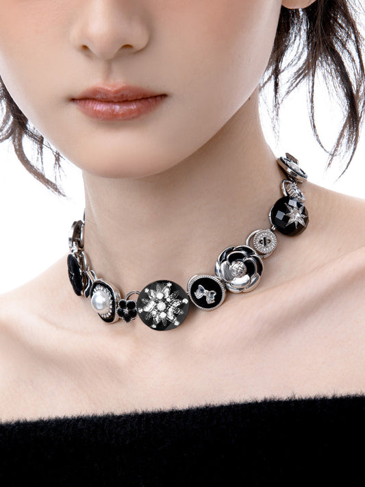 【Planktont】Black Button Necklace pg163