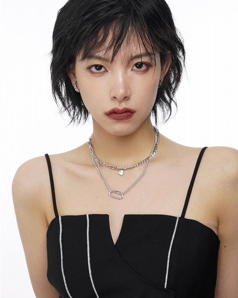 [SUMIYAKI] Splicing Double Zirconia Necklace pg1678