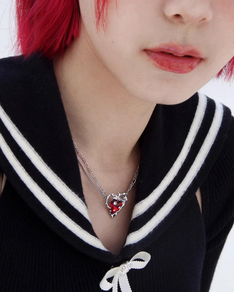 【Esak∞chi】Thorn Strawberry Love Double Layer Necklace pg1890