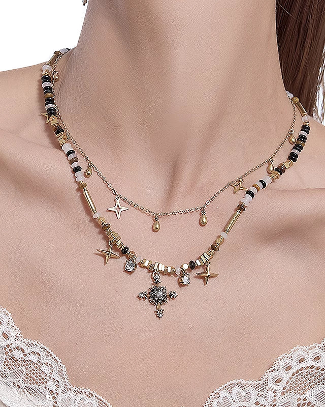 【MASW】Nostalgia Beaded Cross Layer Necklace pg1278