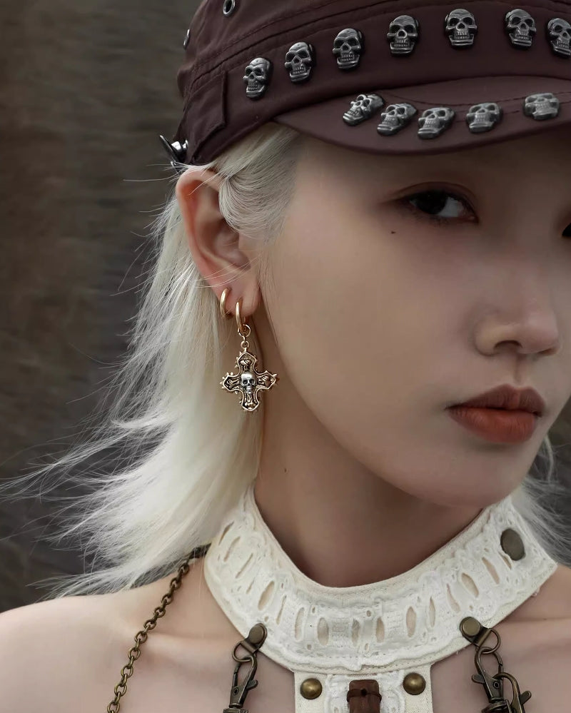 Crime and Punishment Skull Cross Earrings