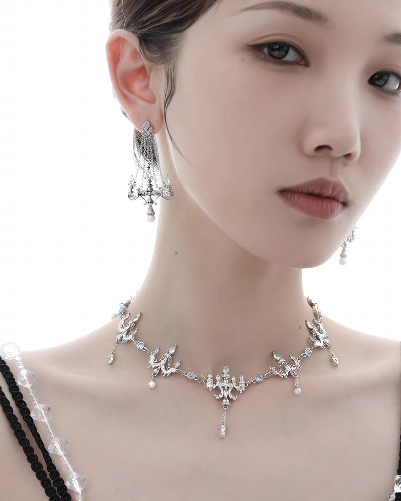 [1ST XULIE]Crystal Chandelier Tassel Earrings pg492