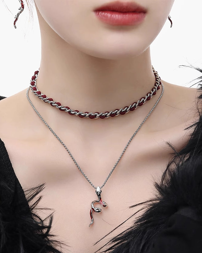 Red Snake Layer Necklace