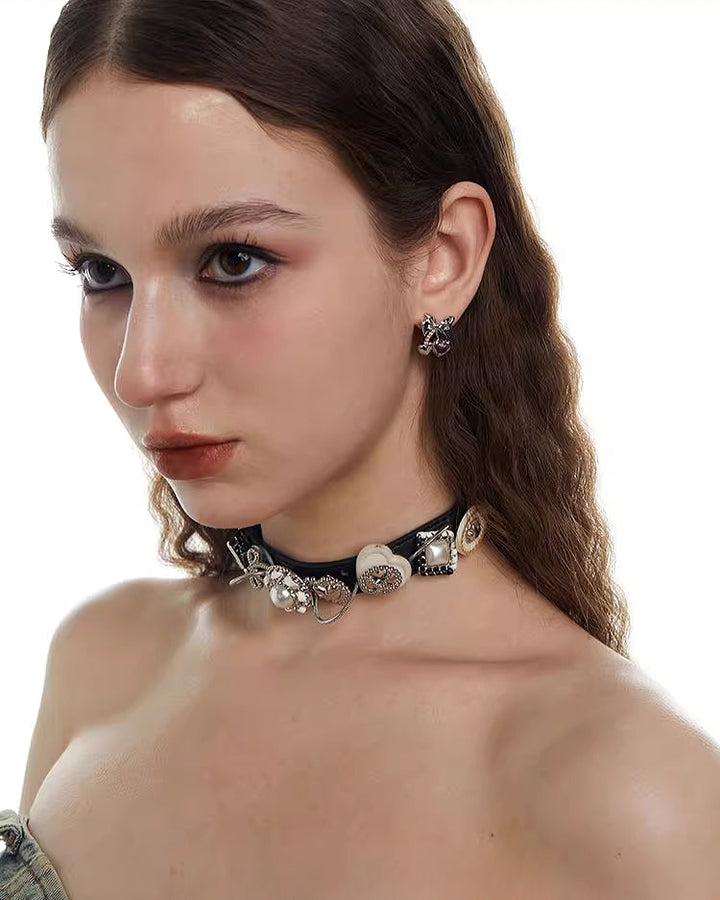 【OCTO VITA】Leather Rose Belt Button Choker pg1064