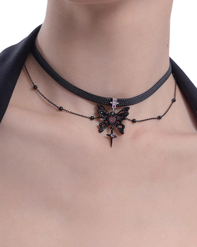 [MASW] Black & Pink Butterfly Choker pg155
