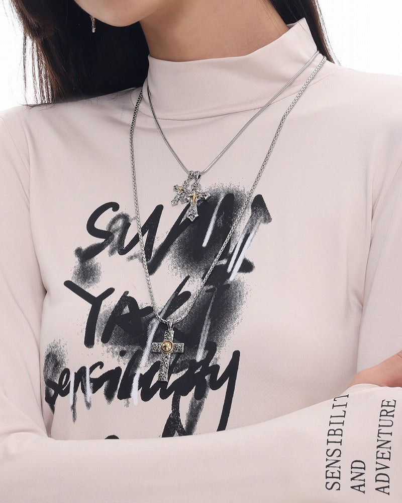 [SUMIYAKI] Graffiti Cross Long Necklace pg931