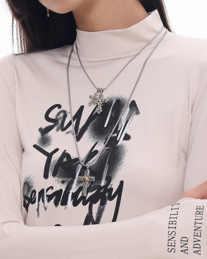 【SUMIYAKI】Graffiti Cross Long Necklace pg931