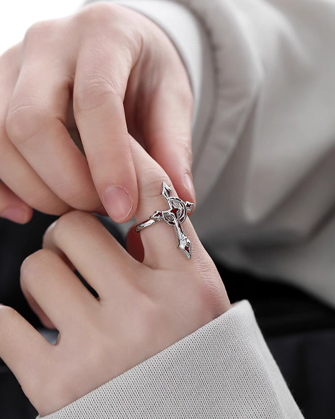 Blood Moon Cross Open Ring