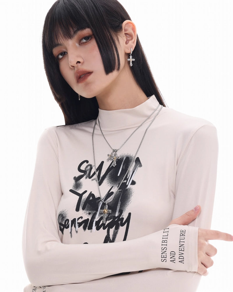 [SUMIYAKI] Graffiti Cross Long Necklace pg931