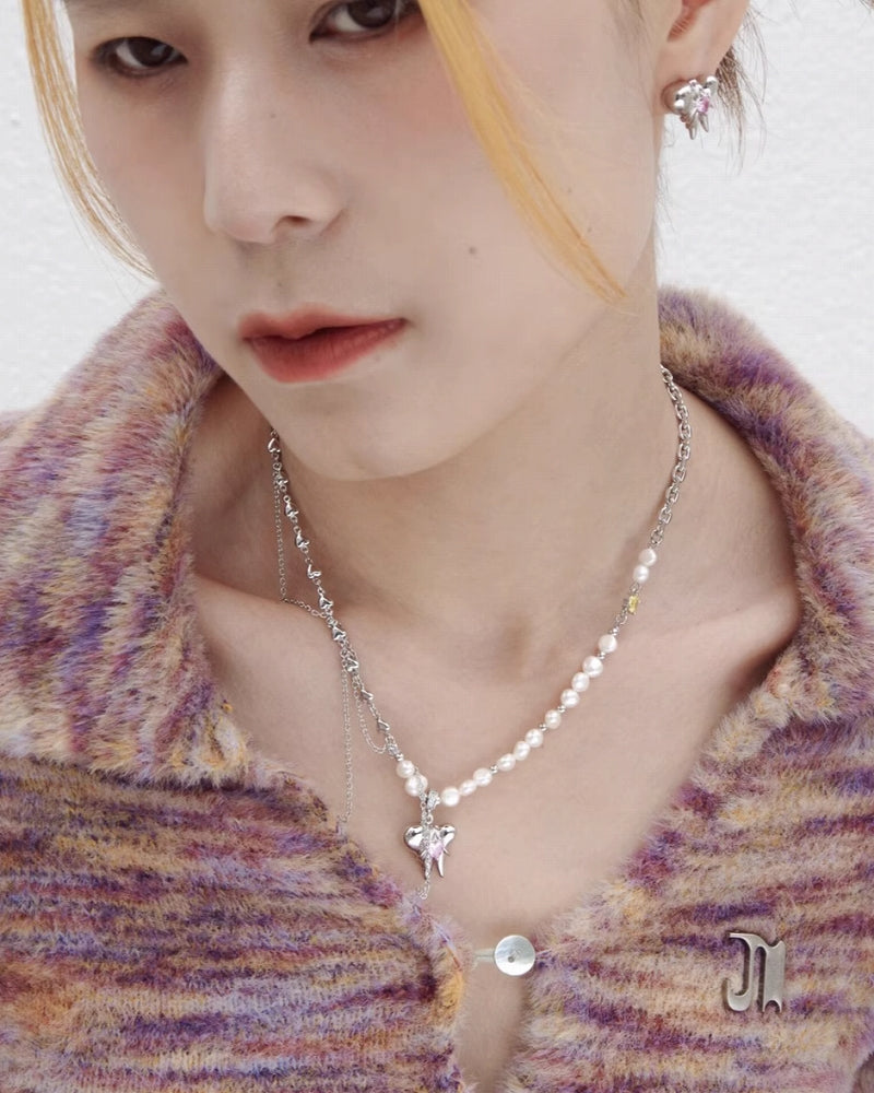 【Esak∞chi】Cool Teeth Tassel Heart Necklace pg452