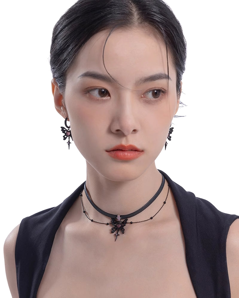 [MASW] Black & Pink Butterfly Choker pg155