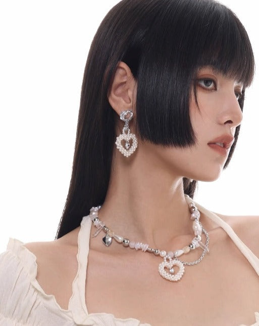 【SUMIYAKI】Cream Heart Love Pearl Earrings pg468