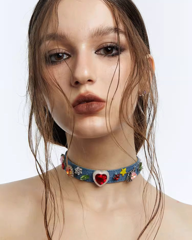 [OCTO VITA] Spicy Girl Dopamine Blue Denim Choker pg1665