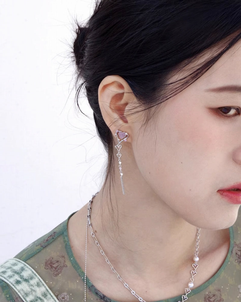 [Esak∞chi] Magic Wish Hollow Heart Tassel Earrings pg1161