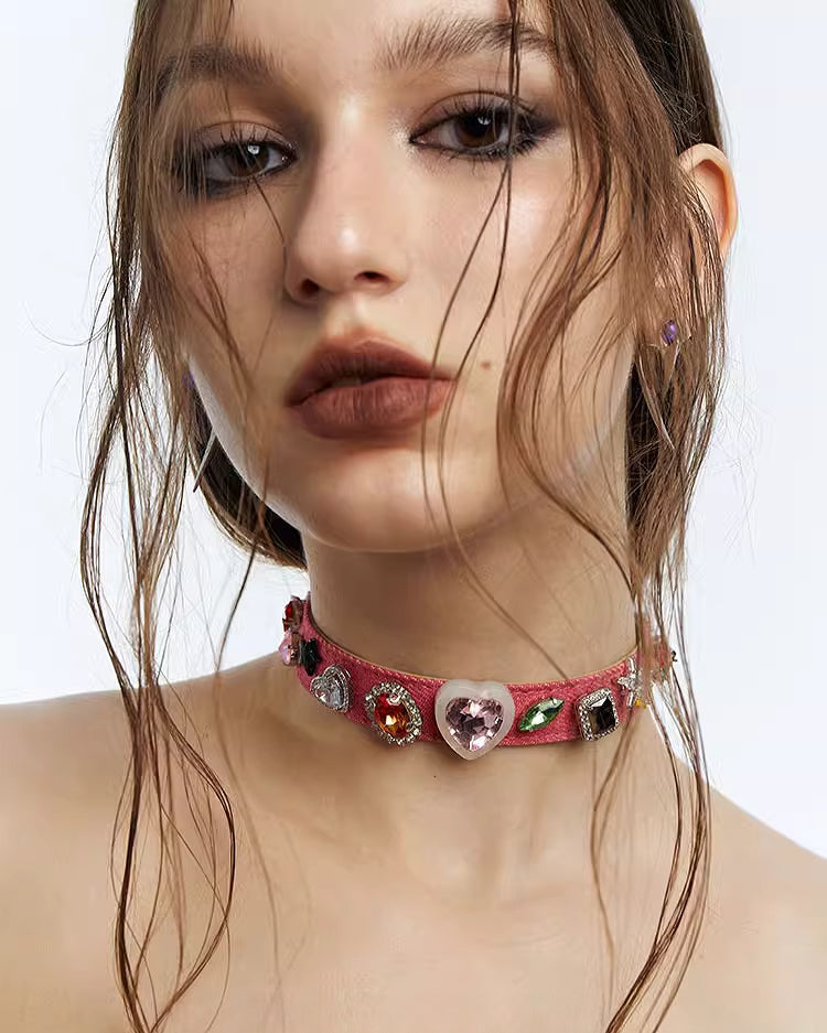 [OCTO VITA] Spicy Girl Dopamine Pink Denim Choker pg1668