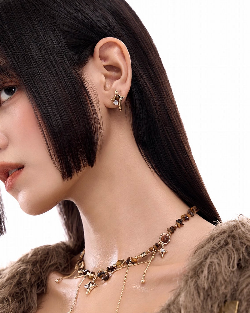 Yadan Tiger Eye Star Earrings 02