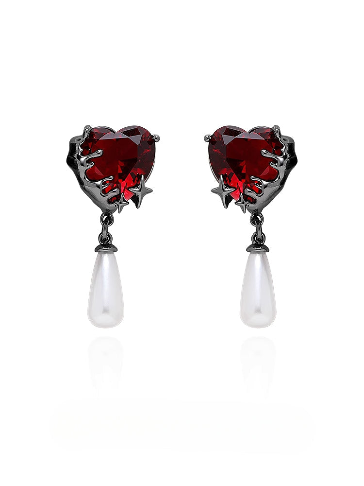 Pomegranate Red Heart Earrings