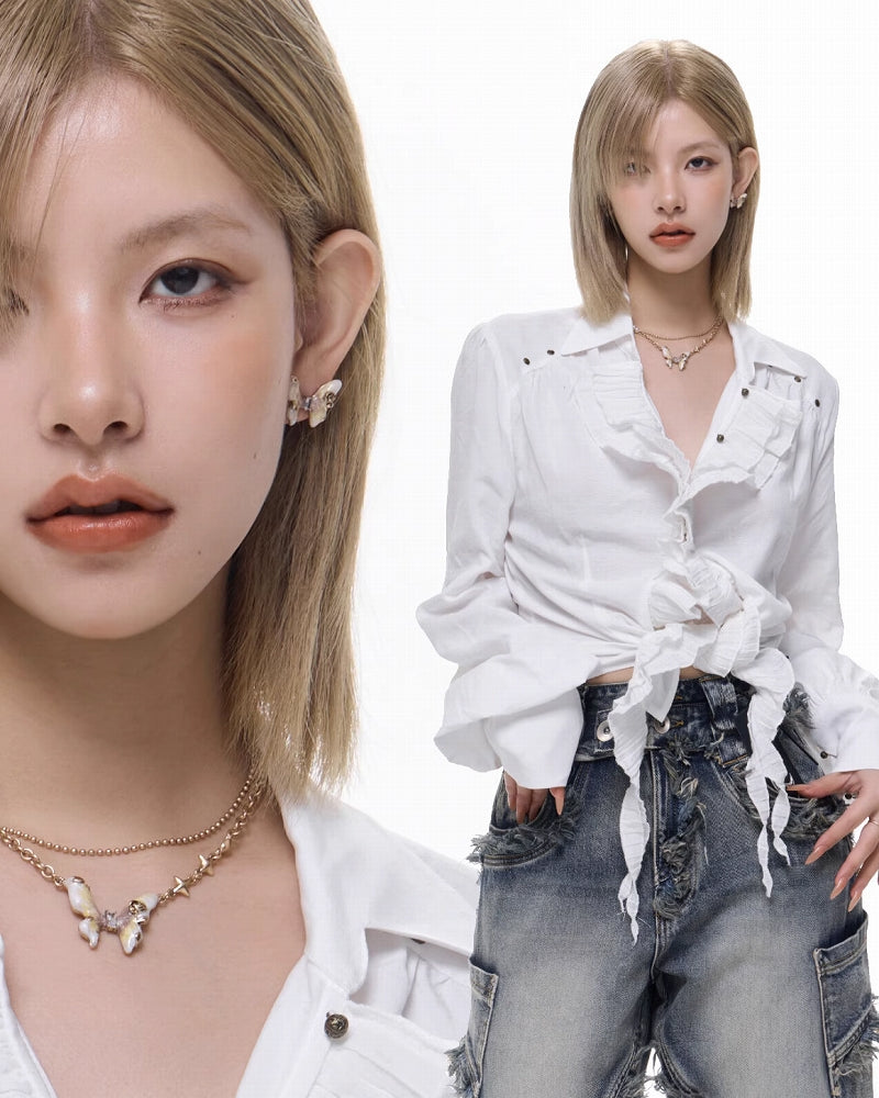 [SUMIYAKI] Butterfly Rose Layer Necklace pg341