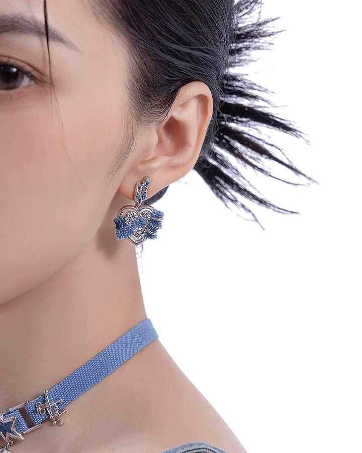 【MASW】Denim Heart Blue Earrings pg574