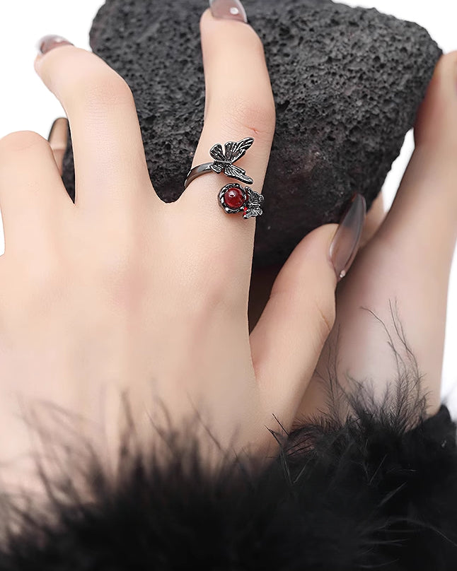 Black Butterfly Open Ring