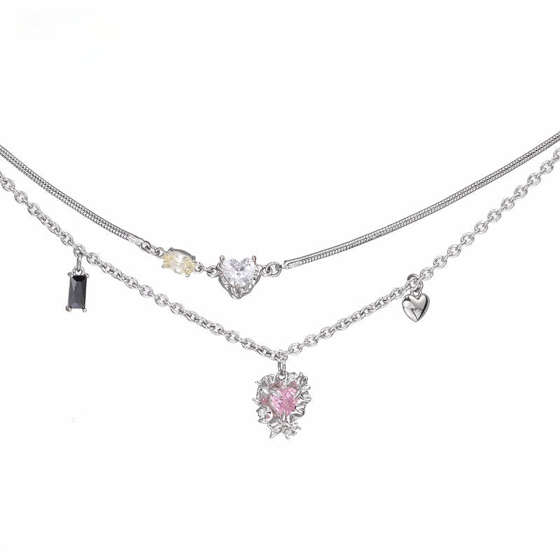 【SUMIYAKI】Colored Love Double Layer Necklace pg434