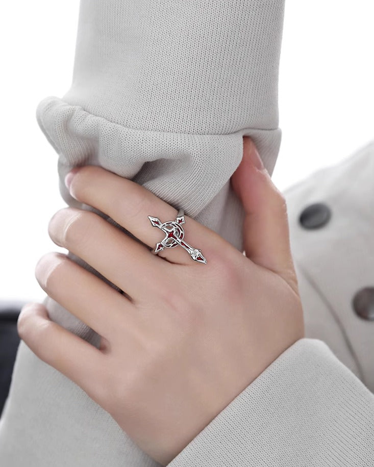 Blood Moon Cross Open Ring