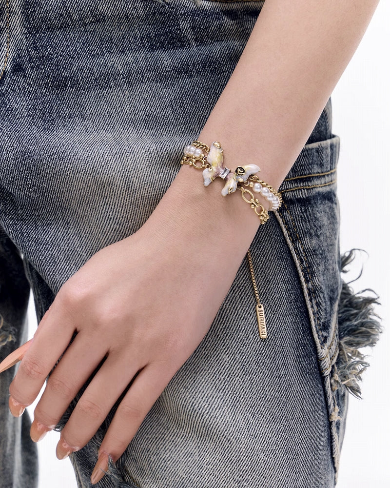 【SUMIYAKI】Butterfly Rose Pearl Layer Bracelet pg342