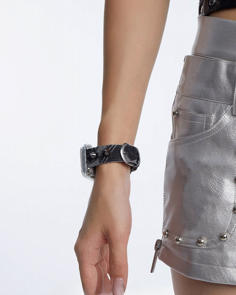 [OCTO VITA] Black Leather Leopard Apple Watch Strap pg194