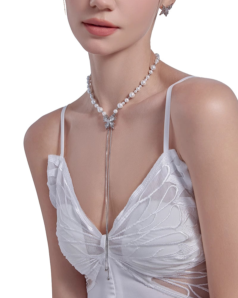 [MASW] Butterfly Dance Pearl Tassel Necklace pg292